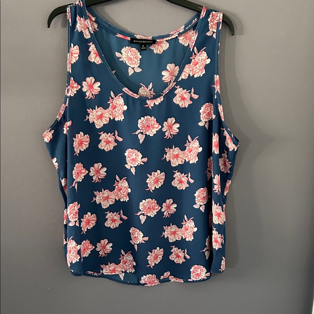Banana Republic Navy Floral Tank Top with Pink Flowers